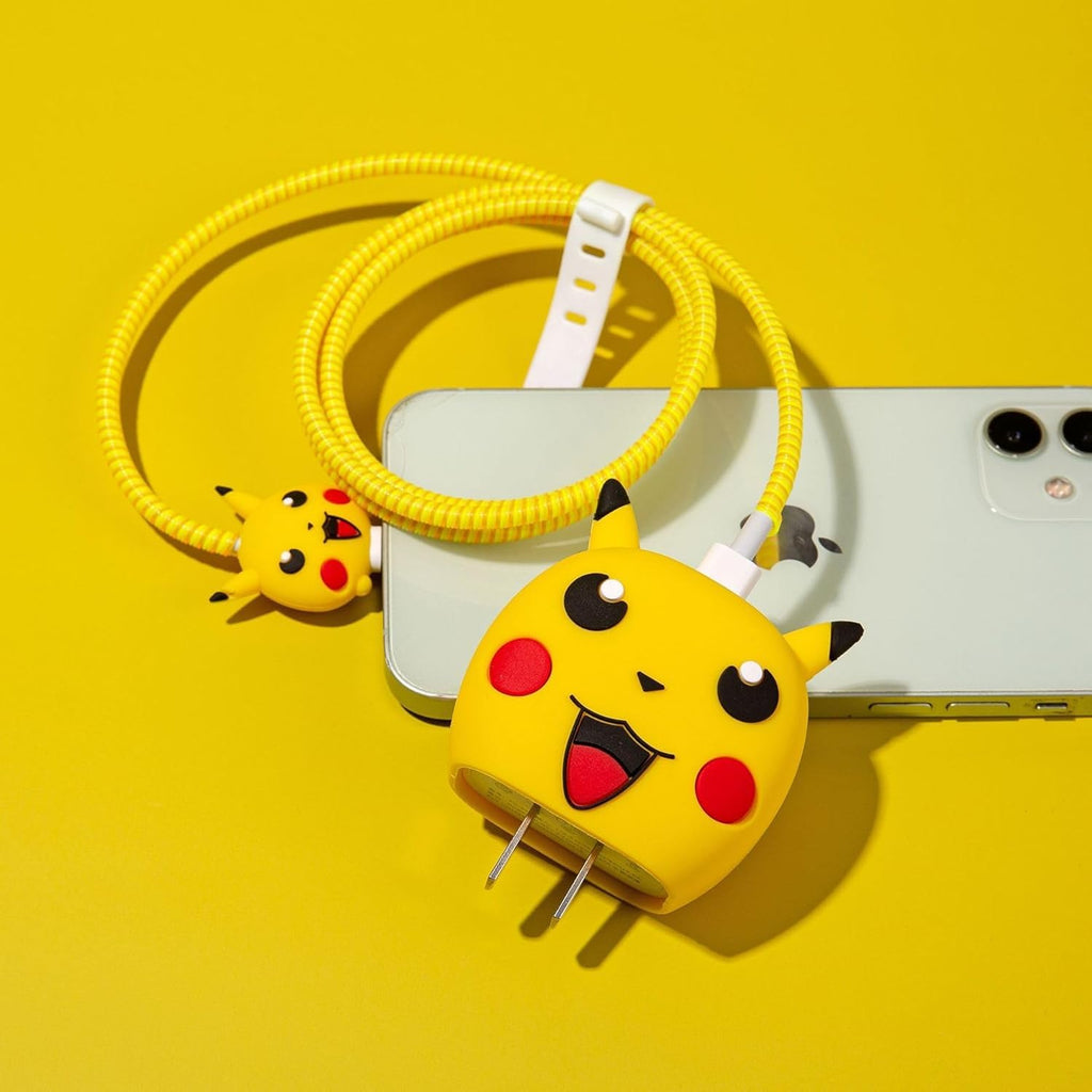 Pikachu Charger Case Cover with Full Cable Protector 3D Cute Pattern Compatible for iPhone Charger Only 18W & 20W iPhone 16,iPhone 13,iPhone 15,iPhone 14 (Yellow Cat)