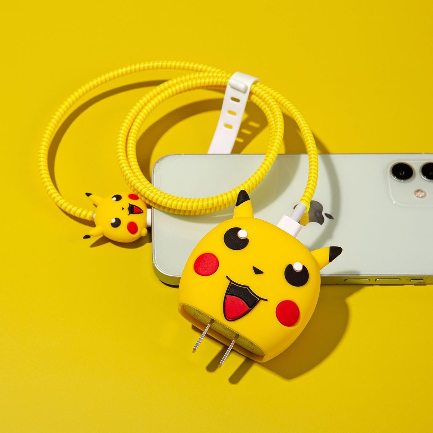 Pikachu Charger Case Cover with Full Cable Protector 3D Cute Pattern Compatible for iPhone Charger Only 18W & 20W iPhone 16,iPhone 13,iPhone 15,iPhone 14 (Yellow Cat)