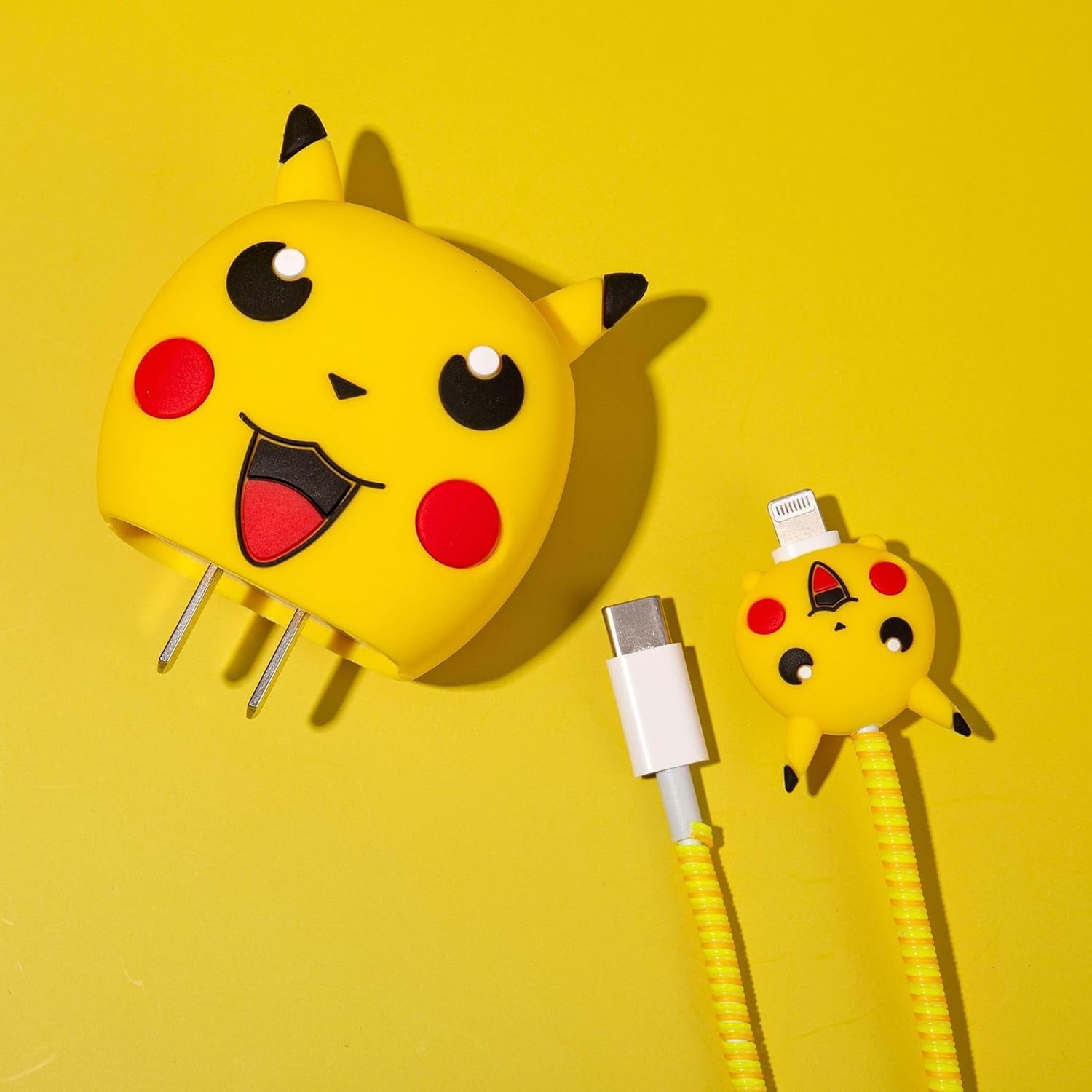 Pikachu Charger Case Cover with Full Cable Protector 3D Cute Pattern Compatible for iPhone Charger Only 18W & 20W iPhone 16,iPhone 13,iPhone 15,iPhone 14 (Yellow Cat)