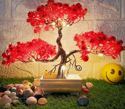 LED Artificial Tree - Elevate Your Home Décor with Stunning Lifelike Greenery Artificial Plant with Pot  (24 cm, Red)