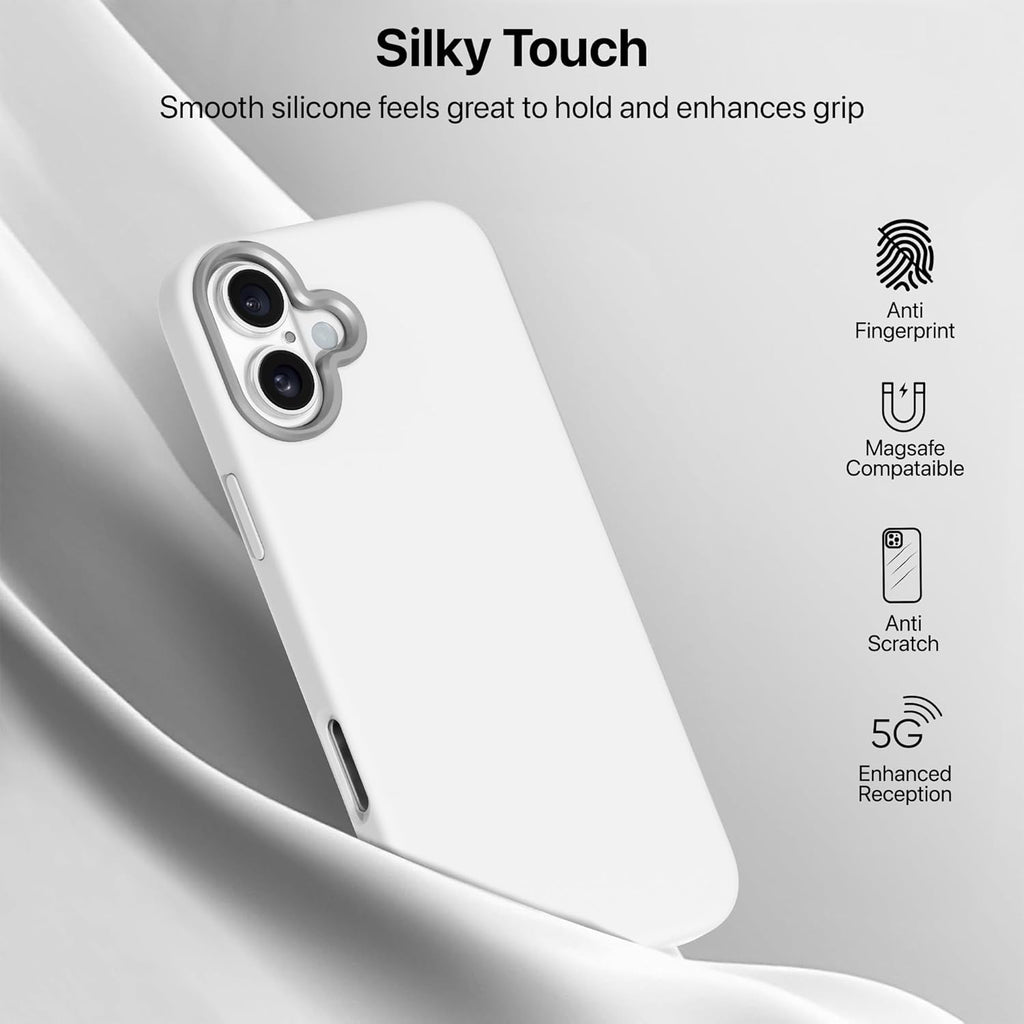 Max Silicon Back Cover Case for iPhone 16 Plus Scratch Resistant TPU Shockproof 6ft Feet Drop Protection Support Mag-Safe Wireless Charging