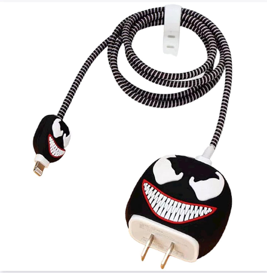 Venom Protective Case Cover 4in1 Compatible with Apple 20W/18W iPhone USB-C Power Adapter Charger Protection Case with Wire Saver, 3D Cartoon Character Case for 360 Degree Protection Cover(Venom)