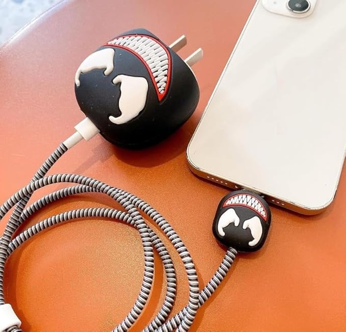 Venom Protective Case Cover 4in1 Compatible with Apple 20W/18W iPhone USB-C Power Adapter Charger Protection Case with Wire Saver, 3D Cartoon Character Case for 360 Degree Protection Cover(Venom)