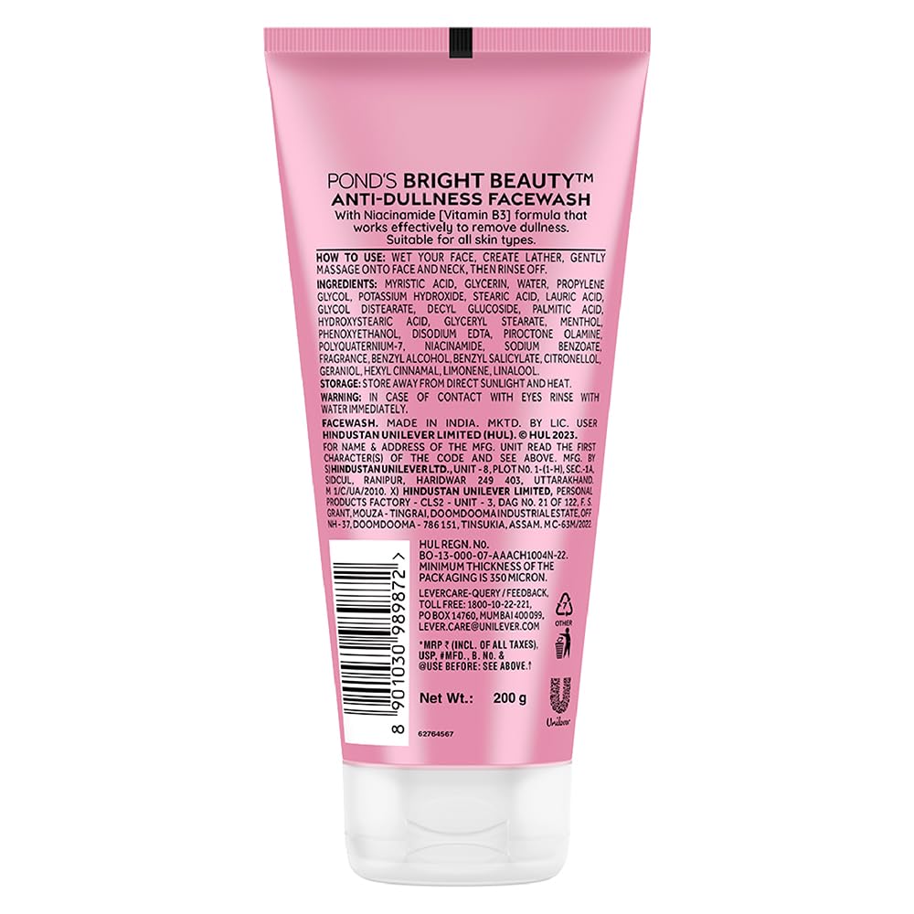 POND's Bright Beauty Infused with vitamin B3 & Niacinamide for Anti Dullness & glass skin shine Face Wash  Pack of 2(200 x 2)g