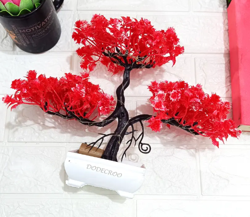 LED Artificial Tree - Elevate Your Home Décor with Stunning Lifelike Greenery Artificial Plant with Pot  (24 cm, Red)