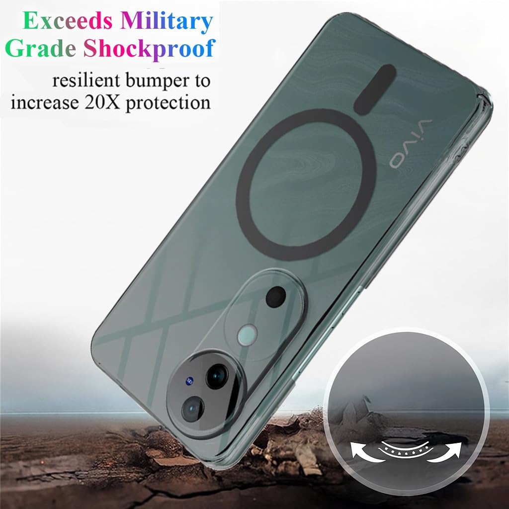 CLEAR Shockproof Ultra-Hybrid Back Cover for Vivo V40 / V40 Pro (5G) | Crystal Clear Slim Transparent Case | Stylish Design | Compatible Only with Magnetic Accessories – Clear