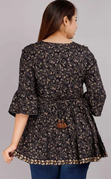 Women Printed Viscose Rayon Cape Top Kurta (Black)