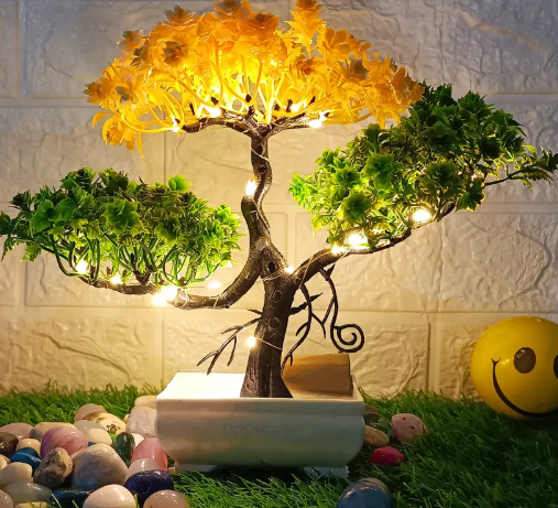 LED Artificial Tree for Home and Décor | Potted Fake Plants Artificial Plant with Pot  (24 cm, Yellow, Green)