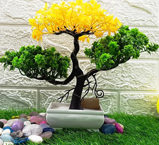 LED Artificial Tree for Home and Décor | Potted Fake Plants Artificial Plant with Pot  (24 cm, Yellow, Green)